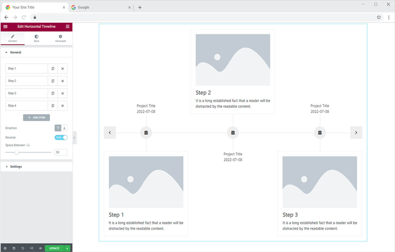 FREE Elementor Horizontal Timeline Widget Doc