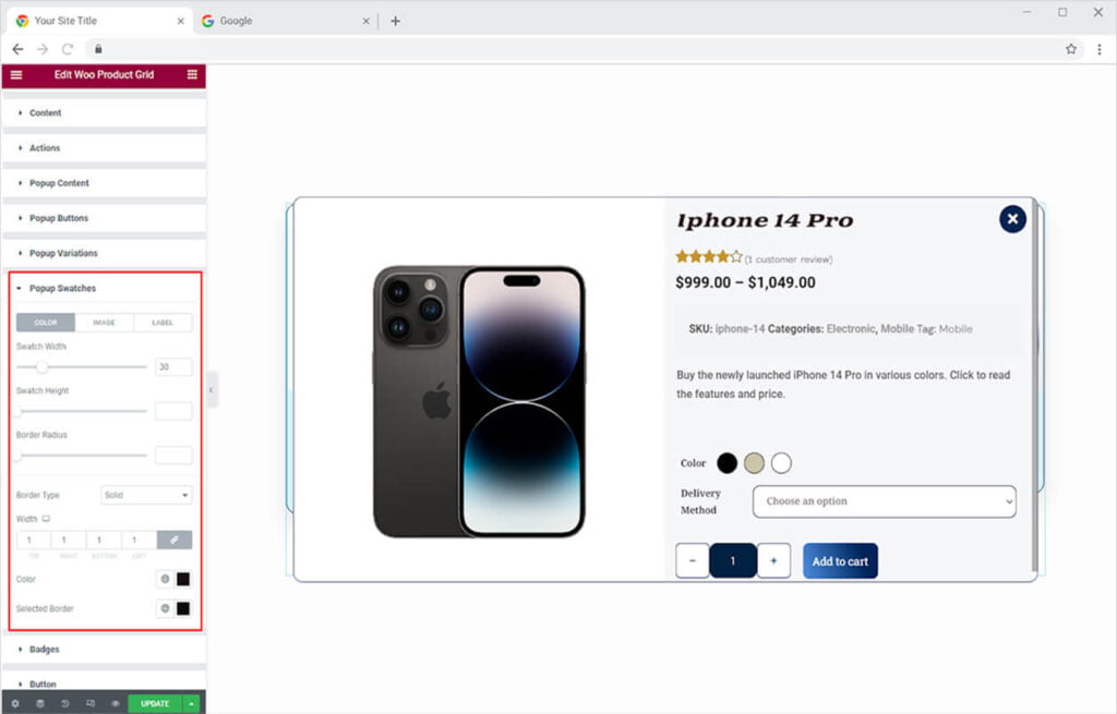 Popup view of woocommerce product
