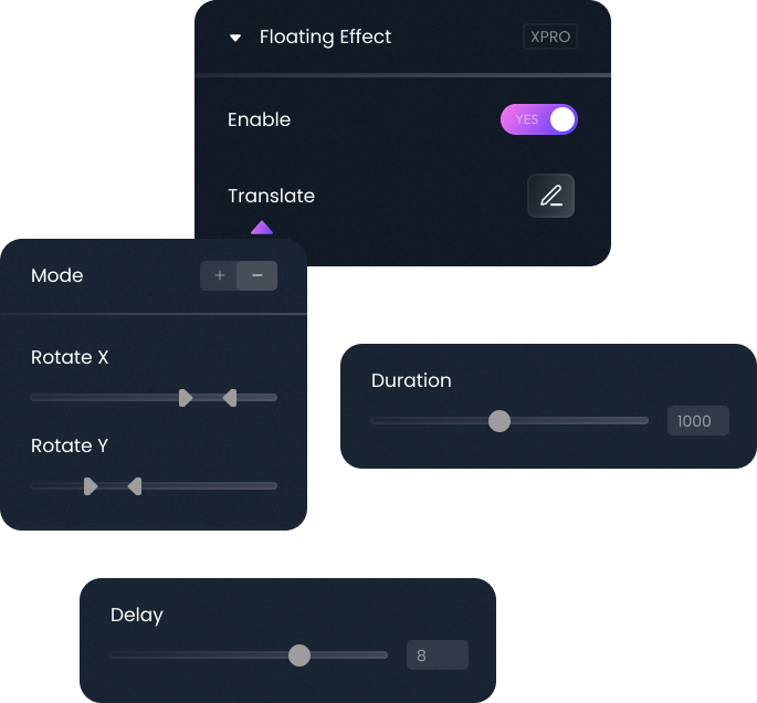 Customization options for Floating Effect Extension for Elementor