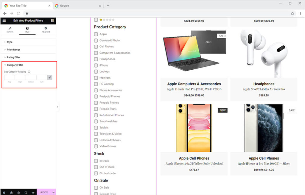 Woo Product Filter Widget for Elementor Xpro
